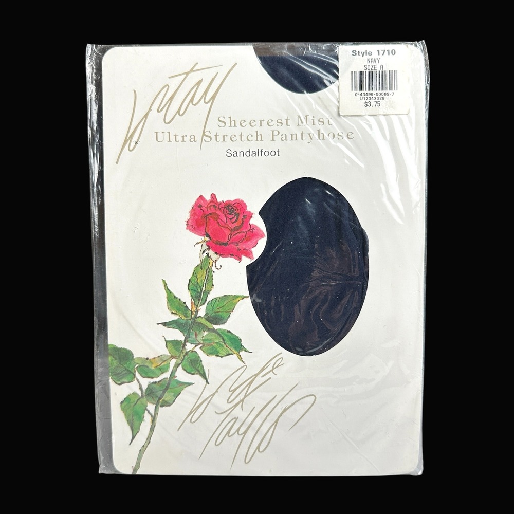 Vintage Lord & Taylor Sheerest Mist Pantyhose Navy Blue Style 1710 Size A USA